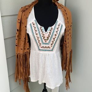 Boho embroidered beaded top